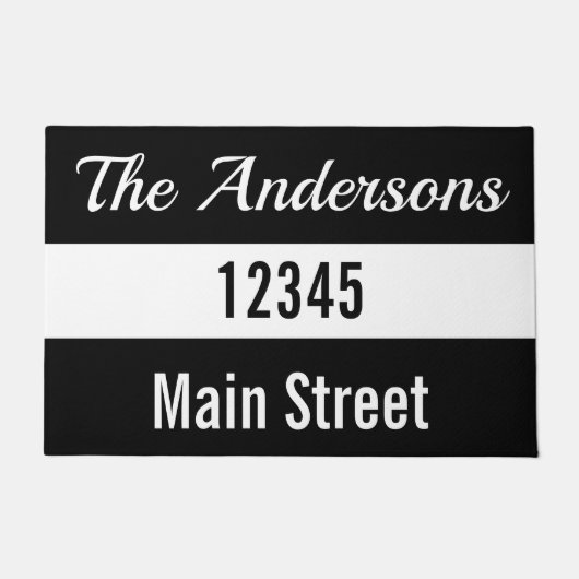 ファミリ名スクリプト通りアドレス白黒 ドアマット (正面)