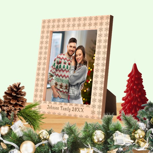 ファミリ名スノーフレーククリスマスパターン8X10木製 レーザー彫刻フレーム