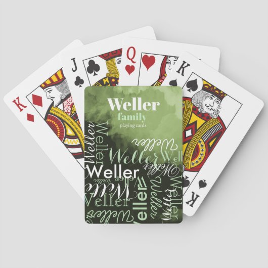 ファミリ名タイポグラフィを緑に印刷 トランプ (裏面)
