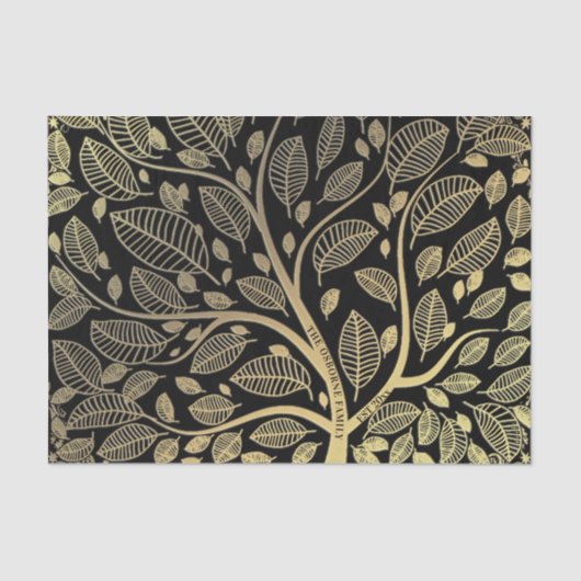 ファミリ名ツリー黒い金ゴールド葉デコページ 薄葉紙 (正面)