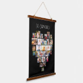 ファミリ名ハートシェイプ写真コラージュ29 Pic Black 吊り下げ型タペストリー (傾斜あり)