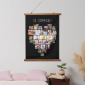 ファミリ名ハートシェイプ写真コラージュ29 Pic Black 吊り下げ型タペストリー (寝室)