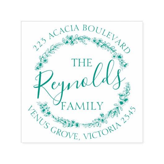 ファミリ名フローラリース差出人住所スタンパ セルフインキングスタンプ (デザイン)