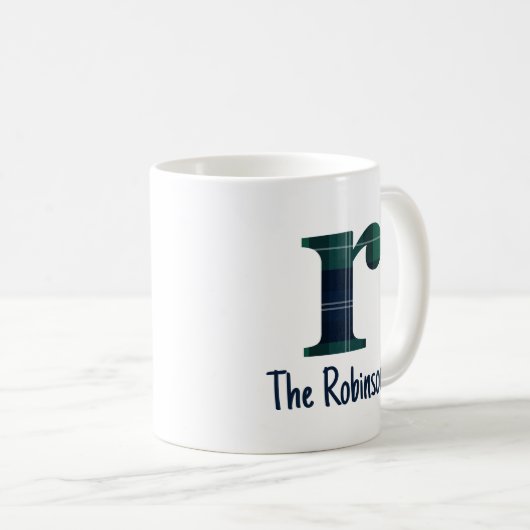 ファミリ名プレイド小文字rイニシャル コーヒーマグカップ (正面右)