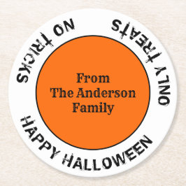 ファミリ名モダンタイポグラフィハッピーハローウィン ラウンドペーパーコースター