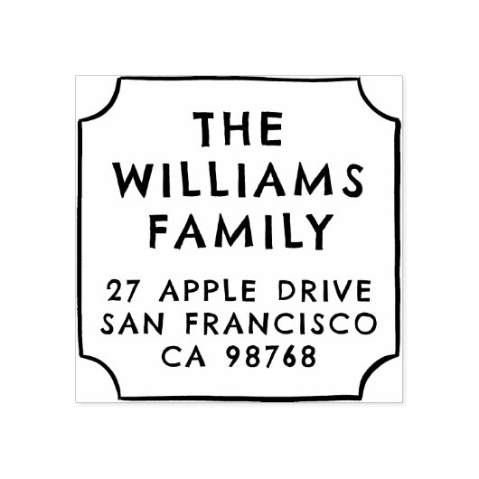 ファミリ名モダン手描きフレーム差出人住所 ラバースタンプ (インプリント)