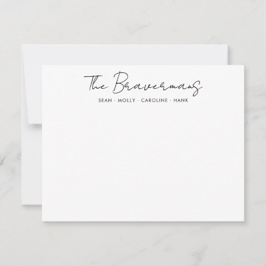 ファミリ名モダン黒手書きスクリプトフォント ノートカード (正面)