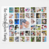 ファミリ名モノグラム39フォトコラージスクリプトホワイト フリースブランケット (正面(横))