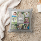 ファミリ名モノグラム8フォトコラージンググレー クッション (ブランケット)