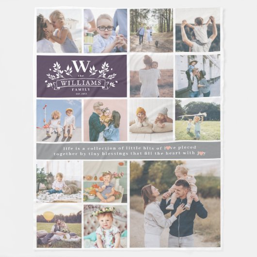 ファミリ名モノグラム | 15フォトコラージュ フリースブランケット (正面)