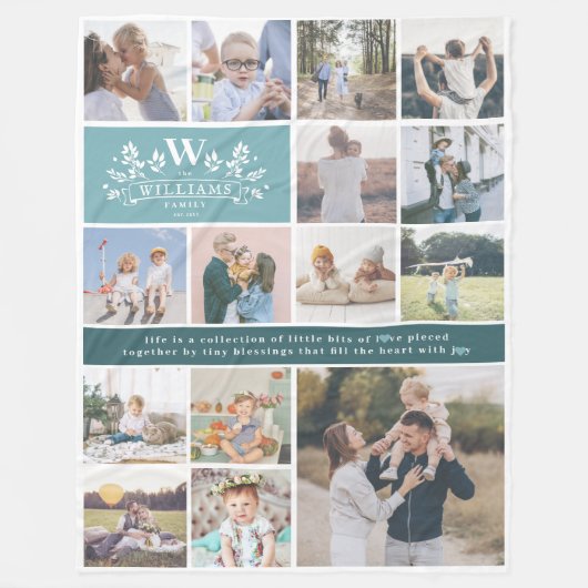 ファミリ名モノグラム | 15フォトコラージュ フリースブランケット (正面)