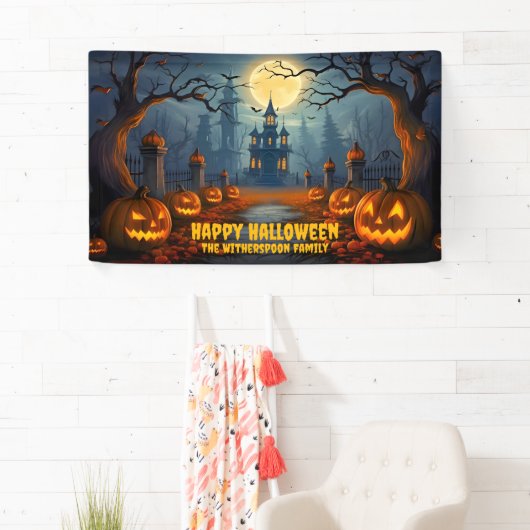 ファミリ名不気味ハッピーハローウィンパーティー 横断幕 (インサイチュ)