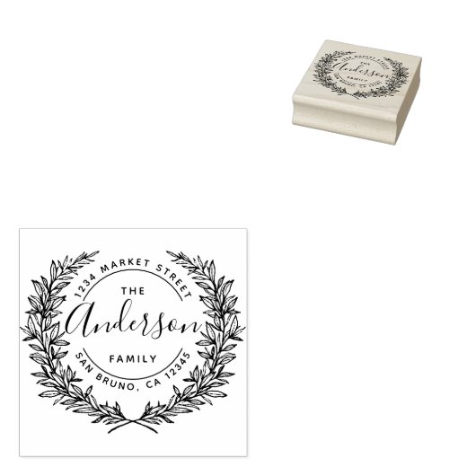 ファミリ名丸い手書きリース住所 ラバースタンプ (押印)