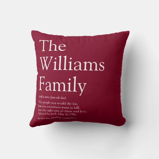 ファミリ名定義おもしろいモダンBurgundy クッション (裏面)