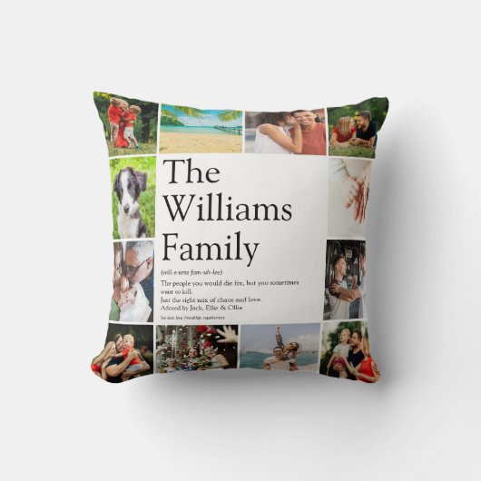 ファミリ名定義フォトコラージュおもしろい クッション (正面)