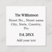 ファミリ名差出人住所名の追加日付の年 スクエア名刺 (正面)