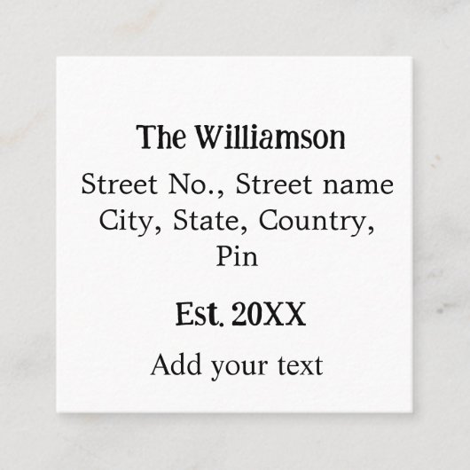 ファミリ名差出人住所名の追加日付の年 スクエア名刺 (正面)