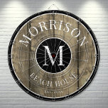 ファミリ名素朴Wood ダーツボード<br><div class="desc">この素朴なダーツボードはあなたの家族のビーチハウス、湖の家、ゲームルーム、男の洞窟に完璧な追加である。中央にははっきりしたイニシャルモノグラムが施され、その上には名字が自慢に表示されている。底の「読ビーチハウス」が、これカスタマイズは任意の場所、テーマまたは大事な行事に合わせることができる。このデザインは、素朴な木の背景と印象的な白黒の配色を組み合わせ、時代を超えたクラシックの外観を追加する。モノグラム、ファミリー名、アクセントを含むすべての色は、あなたのパーソナライズされたスタイルに合わせることができる。家族のおもしろいであれ思慮深い贈り物であれ、このダーツボードはあらゆる宇宙に素朴な優雅さのtouchをもたらす。家族パーソナライズされた名とイニシャルモノグラムビーチハウスゲームルーム付きウッドダーツボード</div>