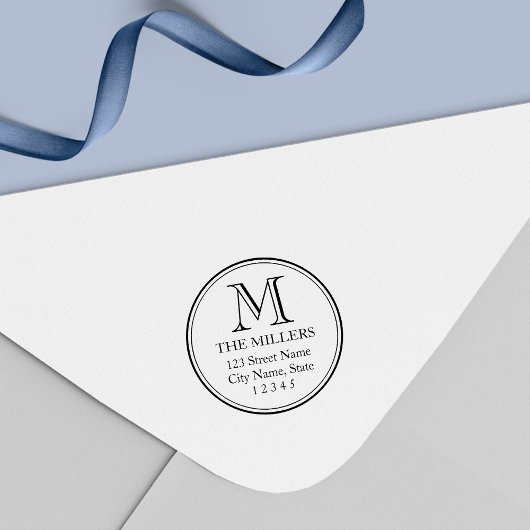 ファミリ名縁どモノグラムの丸住所 セルフインキングスタンプ