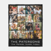 ファミリ名16 Photo Collage モダン Black フリースブランケット (正面)