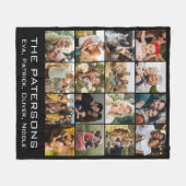 ファミリ名16 Photo Collage モダン Black フリースブランケット (正面(横))