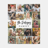 ファミリ名18フォトコラージョモダンンエレガントスクリプト フリースブランケット (正面)