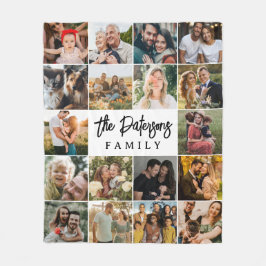 ファミリ名18フォトコラージョモダンンエレガントスクリプト フリースブランケット