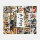 ファミリ名18フォトコラージョモダンンエレガントスクリプト フリースブランケット (正面(横))