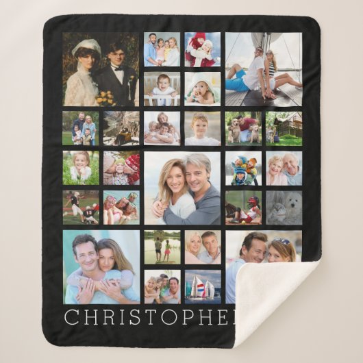 ファミリ名27フォトコラージュカスタムカラー シェルパブランケット (正面)