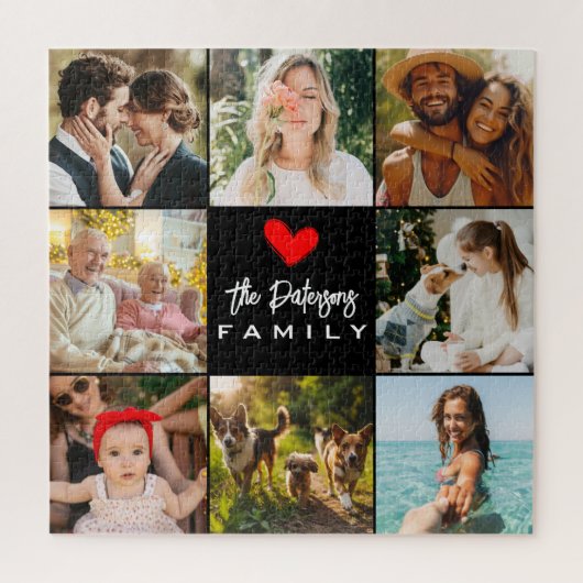 ファミリ名8フォトコラージュモダンブエレガントラック ジグソーパズル (縦)