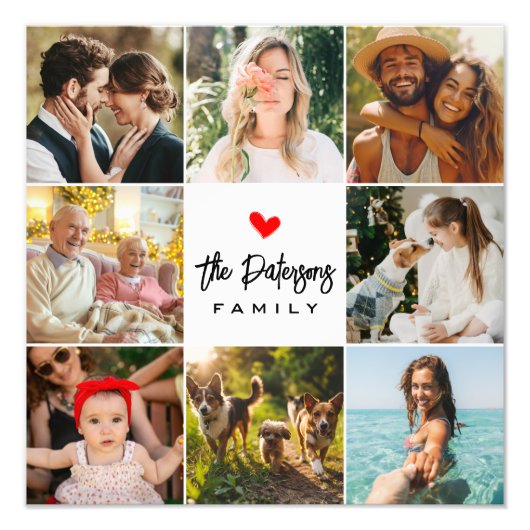 ファミリ名8フォトコラージュ白モダンエレガント色 フォトプリント            (正面)