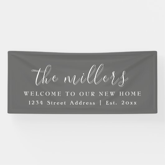 ファミリ名 |グレー |引っ越し祝いパーティーパーティー 横断幕 (横)