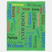 ファミリ名💛 パーソナライズされた Word Cloud フリースブランケット (正面)