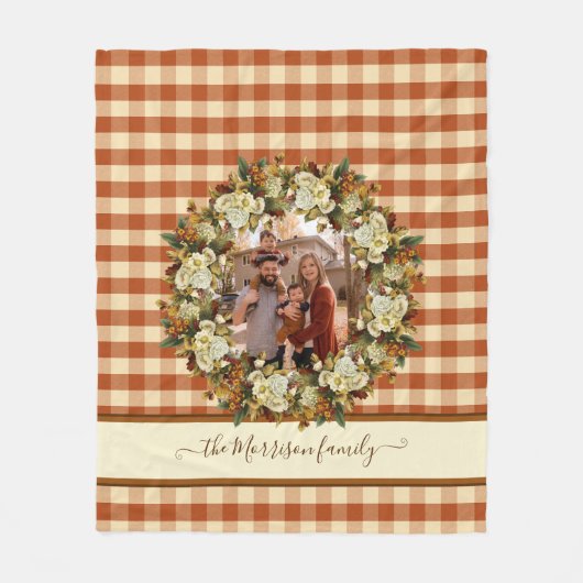 ファミリ名+フォトバッファローチェック秋フローラ フリースブランケット (正面)