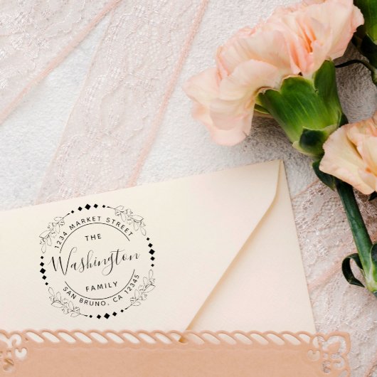 ファミリ名 |フローラスタイリッシュラウンド差出人住所 ラバースタンプ