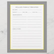 ファミリ名+レシピ |シンプル灰色の黄色と白