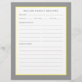 ファミリ名+レシピ |シンプル灰色の黄色と白 (裏面)