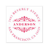 ファミリ名 |レッドフローリッシュラウンド差出人住所 セルフインキングスタンプ (デザイン)