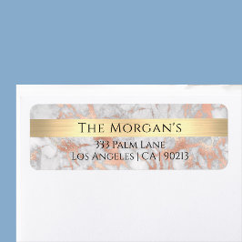 ファミリ名、金ゴールドバンド、ホワイト&バラ金ゴールド大理石 ラベル