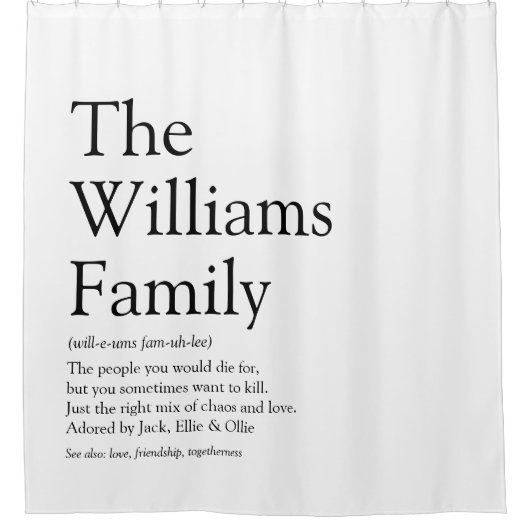 ファミリ定義の白黒おもしろい シャワーカーテン (正面)