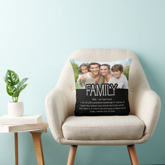 ファミリ定義引用文フォトブラック クッション (椅子)