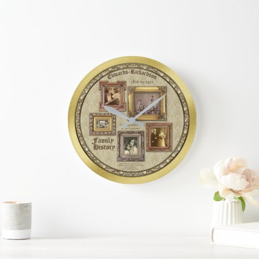 ファミリ履歴アンティークフォトフレーム金ゴールドコラージュ ラージ壁時計 (ホーム)