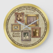 ファミリ履歴アンティークフォトフレーム金ゴールドコラージュ ラージ壁時計 (正面)
