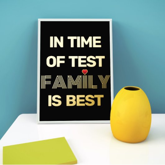 ファミリ引用文と赤いハート金ゴールド 箔ポスター