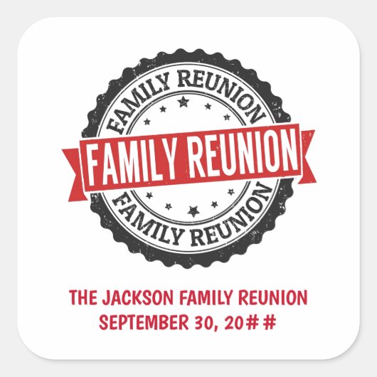 ファミリ懇親会のロゴ黒い赤 スクエアシール (正面)