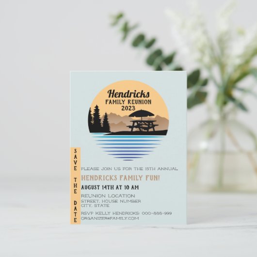 ファミリ懇親会の発表葉書 ポストカード (スタンド正面)