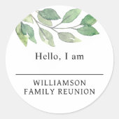 ファミリ懇親会の緑の名前タグ ラウンドシール (正面)