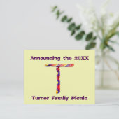 ファミリ懇親会カラフル発表文字T 案内ポストカード (スタンド正面)