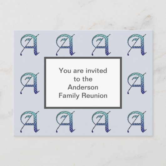 ファミリ懇親会ストライプの招待状レターAイニシャル ポストカード (正面)
