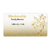 ファミリ懇親会ツリーアート金ゴールドグリッター名タグ ラベル (正面)